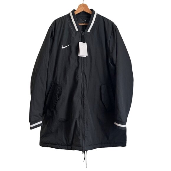 Nike Mens Longline Parka Coat XL Black Windbreaker Baseball Oversized Jacket Y2K - Picture 1 of 14